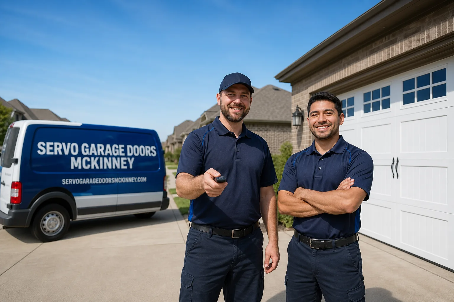 Servo Garage Doors McKinney garage door service vehicle and crew in McKinney, TX